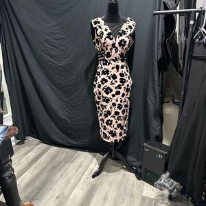 Enfocus Studio Black velvet and Pink Floral Dress